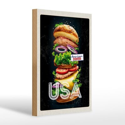 Cartel de madera viaje 20x30cm América EE.UU. hamburguesa tomates pintura