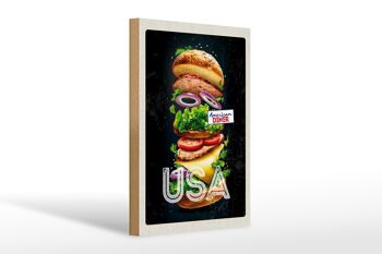 Panneau en bois voyage 20x30cm Amérique USA burger tomates peinture 1