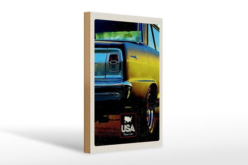 Holzschild Reise 20x30cm Amerika Oldtimer USA gelb