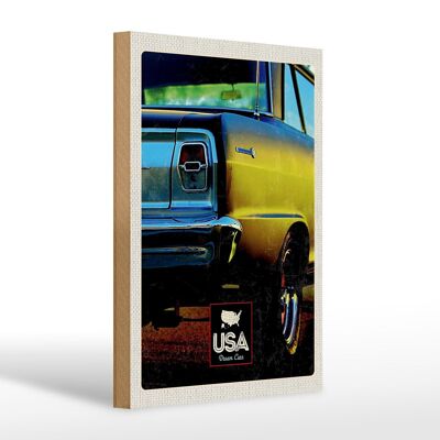 Cartel de madera viaje 20x30cm América coche antiguo EE.UU. amarillo