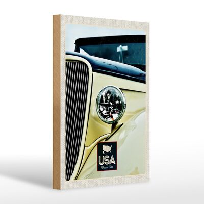 Cartel de madera viaje 20x30cm América coche antiguo lámpara beige vacaciones