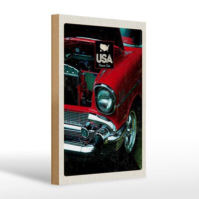 Cartel de madera viaje 20x30cm América coche antiguo años 90 rojo vacaciones