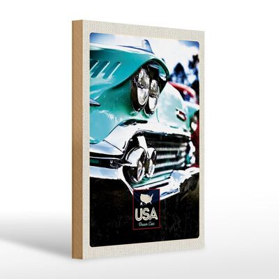 Cartel de madera viaje 20x30cm América coche antiguo América verde