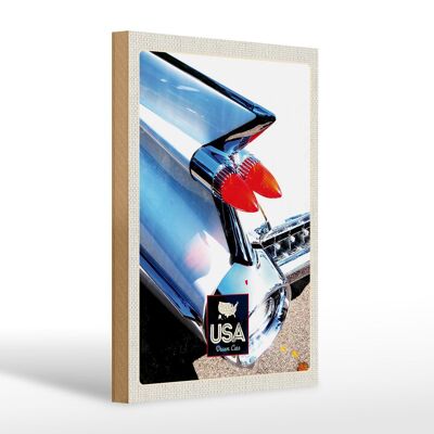 Cartel de madera viaje 20x30cm América luces de coches antiguos blanco