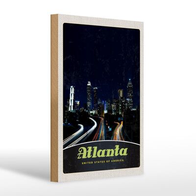 Cartel de madera viaje 20x30cm Atlanta America ciudad calle edificio