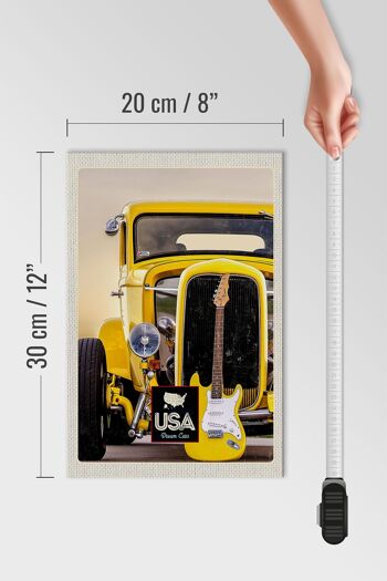 Panneau en bois voyage 20x30cm Amérique voiture vintage voiture jaune guitare 4