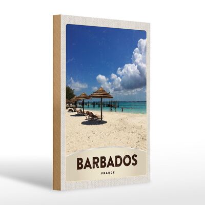 Cartel de madera viaje 20x30cm Isla de Barbados Francia Mar