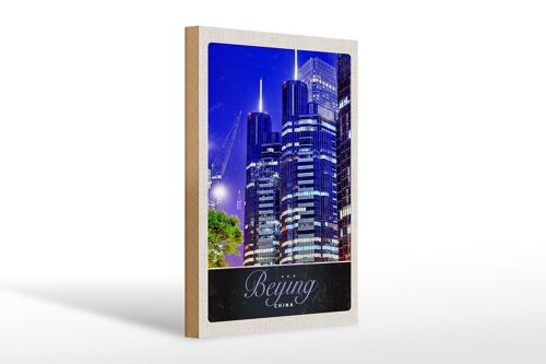 Holzschild Reise 20x30cm Beijing China Asien Hochhaus Urlaub