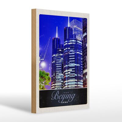 Holzschild Reise 20x30cm Beijing China Asien Hochhaus Urlaub