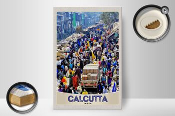Panneau en bois voyage 20x30cm Calcutta Inde millions d'habitants 2