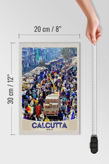 Panneau en bois voyage 20x30cm Calcutta Inde millions d'habitants 4