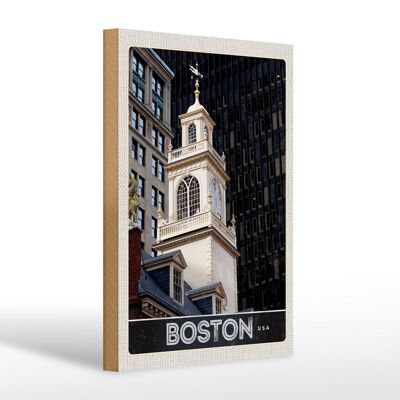 Panneau en bois voyage 20x30cm USA Amérique Boston monument