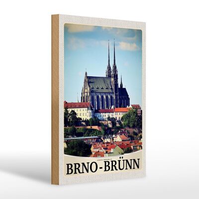 Cartel de madera viaje 20x30cm Brno-Brünn República Checa iglesia de la ciudad