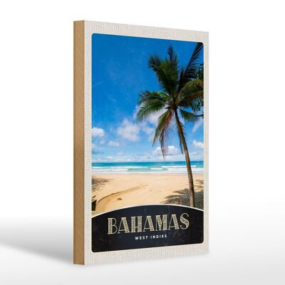 Cartel de madera viaje 20x30cm Palmera de playa Bahamas West India