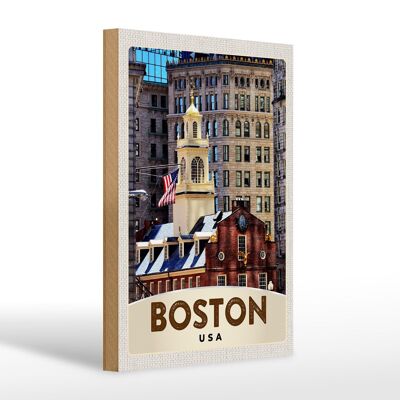 Holzschild Reise 20x30cm Amerika USA Boston Architektur