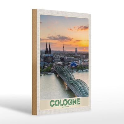 Panneau en bois voyage 20x30cm Cologne Allemagne city trip pont de la cathédrale