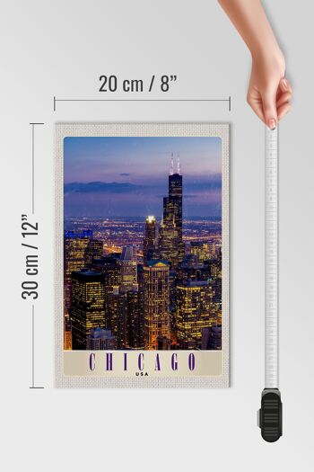 Panneau en bois voyage 20x30cm Chicago Amérique USA gratte-ciel soirée 4
