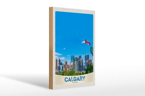 Holzschild Reise 20x30cm Calgary Kanada Stadt Flagge Urlaub