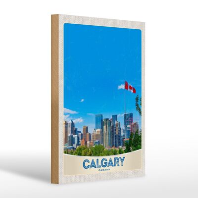 Cartel de madera viaje 20x30cm Calgary Canadá bandera ciudad vacaciones