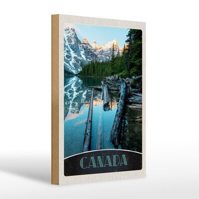 Cartel de madera viaje 20x30cm Canadá invierno nieve naturaleza bosque