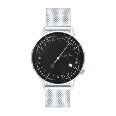André Silver & Black 24H Watch - Milanese Silver Bracelet