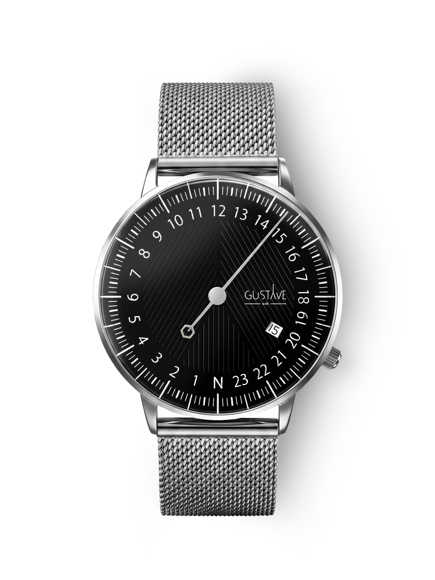 André 24H Silber- und Schwarzuhr – 40 mm silbernes Milanaise-Armband