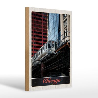 Cartello in legno da viaggio 20x30 cm Chicago USA America Bahn Hochaus