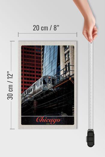 Panneau en bois voyage 20x30cm Chicago USA Amérique Bahn Hochaus 4