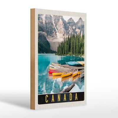 Cartel de madera viaje 20x30cm Canadá Europa Mar Montañas Barco