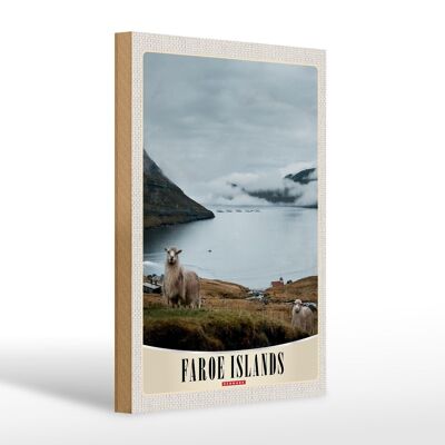 Cartello in legno da viaggio 20x30 cm Danimarca Vacanza delle pecore alle Isole Faroe