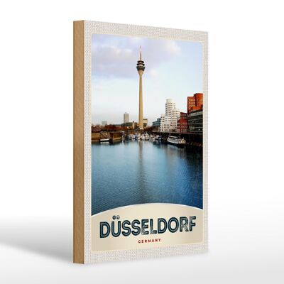 Cartello in legno da viaggio 20x30 cm Germania Torre televisiva di Düsseldorf