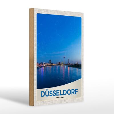 Cartello in legno da viaggio 20x30 cm Torre del ponte della città sul fiume Düsseldorf