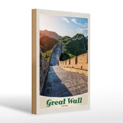 Cartel de madera viaje 20x30cm China Gran Muralla China 500 m de altura