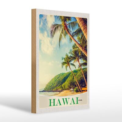 Cartel de madera viaje 20x30cm Hawai Estados Unidos América isla playa mar