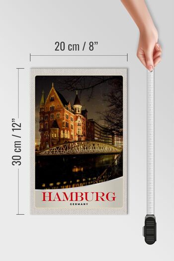 Panneau en bois voyage 20x30cm Hambourg Allemagne pont église 4