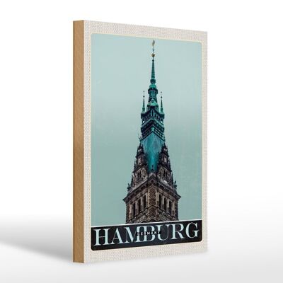 Wooden sign travel 20x30cm Hamburg Germany church gift