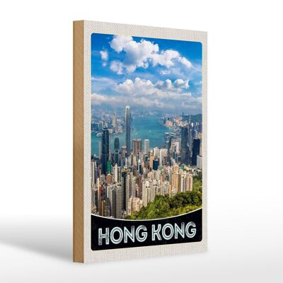 Holzschild Reise 20x30cm Hong Kong Wolkenkratzer Hochhaus