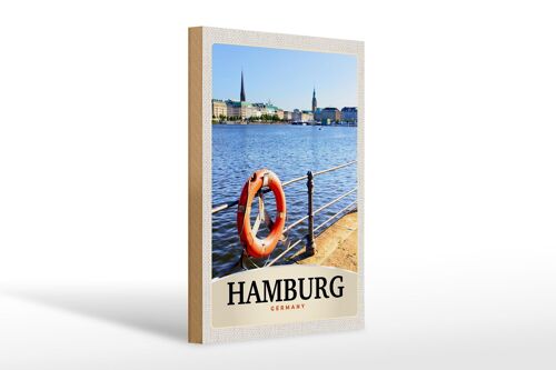 Holzschild Reise 20x30cm Hamburg Hafen Fluss Stadt Geschenk