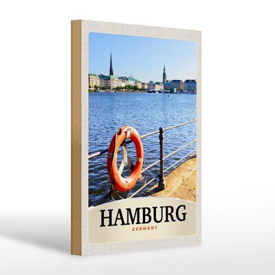 Holzschild Reise 20x30cm Hamburg Hafen Fluss Stadt Geschenk