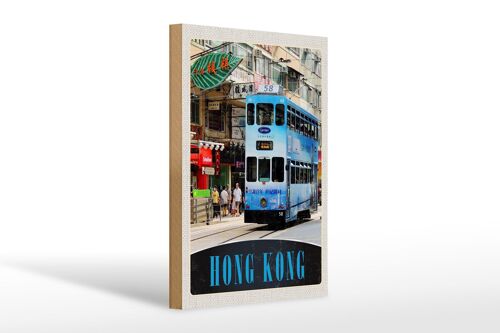 Holzschild Reise 20x30cm Hong Kong Straßenbahn Stadt Asien