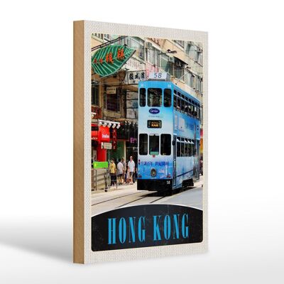 Cartel de madera viaje 20x30cm Hong Kong tranvía ciudad Asia