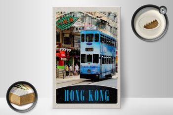 Panneau en bois voyage 20x30cm Hong Kong tramway ville Asie 2