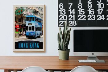 Panneau en bois voyage 20x30cm Hong Kong tramway ville Asie 3