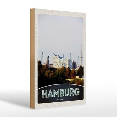 Panneau en bois voyage 20x30cm ville de Hambourg Allemagne port