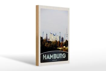 Panneau en bois voyage 20x30cm ville de Hambourg Allemagne port 1