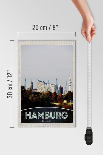 Panneau en bois voyage 20x30cm ville de Hambourg Allemagne port 4