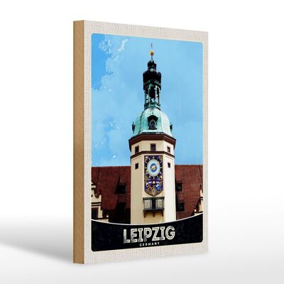 Panneau en bois voyage 20x30cm Leipzig Allemagne église visite de la ville