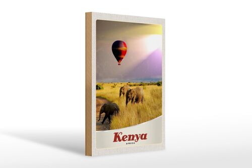 Holzschild Reise 20x30cm Kenia Elefanten Heißluftballon