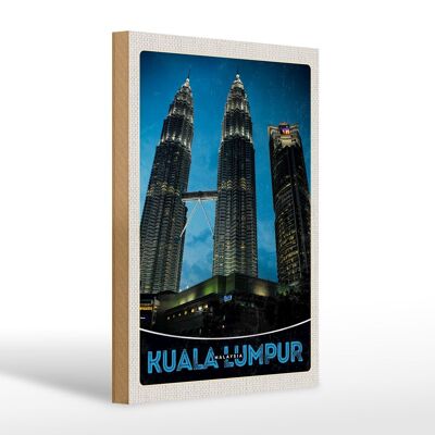 Cartel de madera viaje 20x30cm rascacielos Kuala Lumpur Malasia