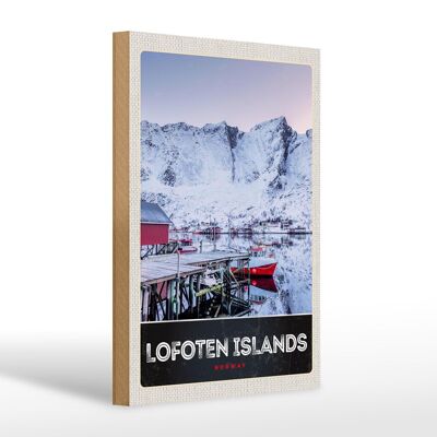 Cartel de madera viaje 20x30cm Isla Lofoten Noruega nieve